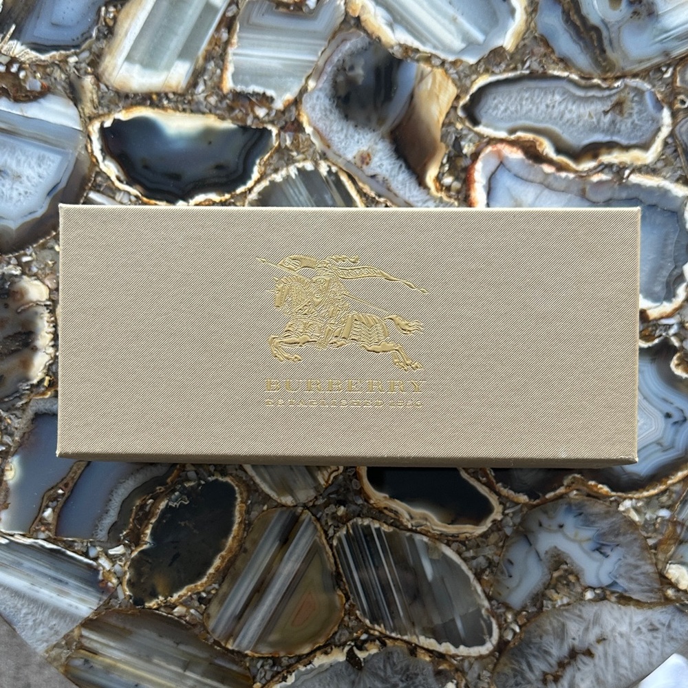 Burberry black leather sunglass case and Tan Box with Gold Logo